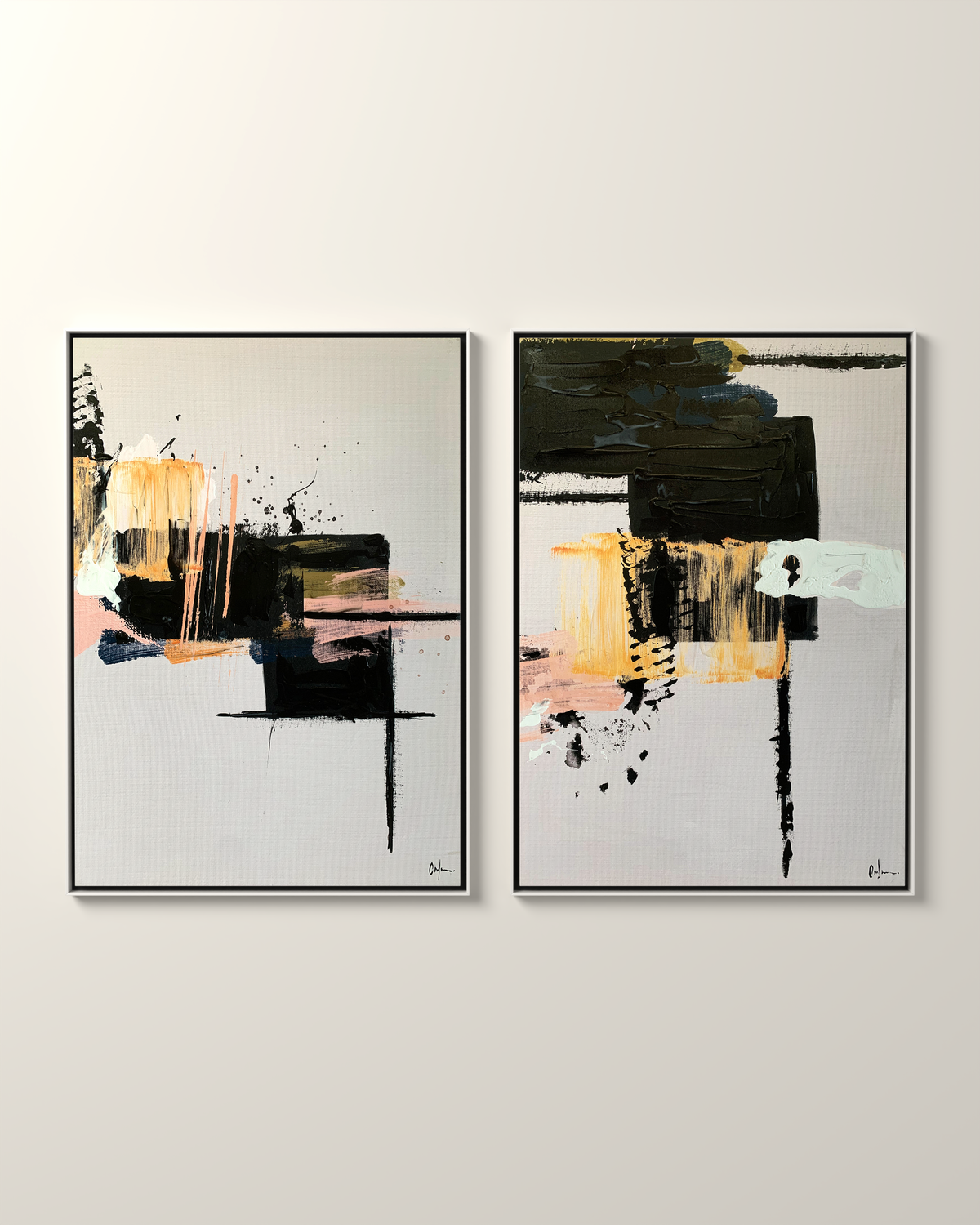 Cortile 1 & 2 Canvas Artwork Set of 2 in a White frame | KUNAL TREHAN Casa Maison Home