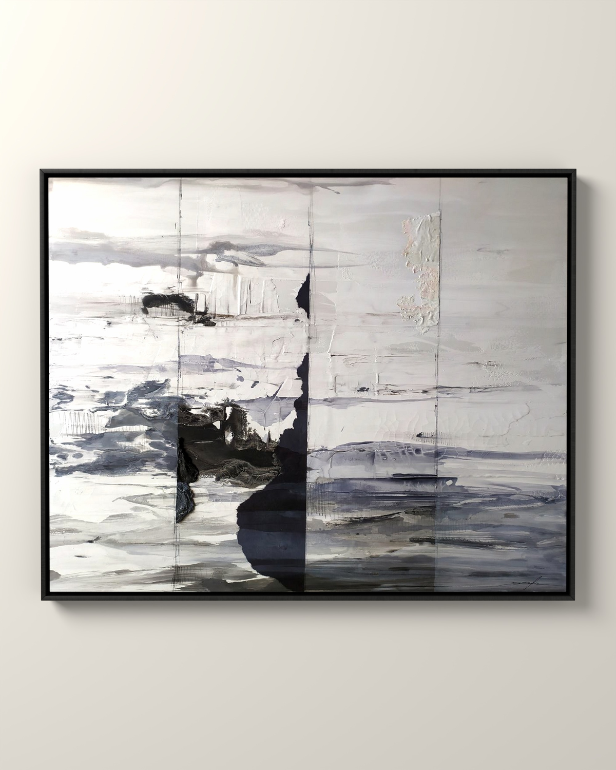 Fente Blanche Canvas Artwork in a Black float frame | KUNAL TREHAN Casa Maison Home