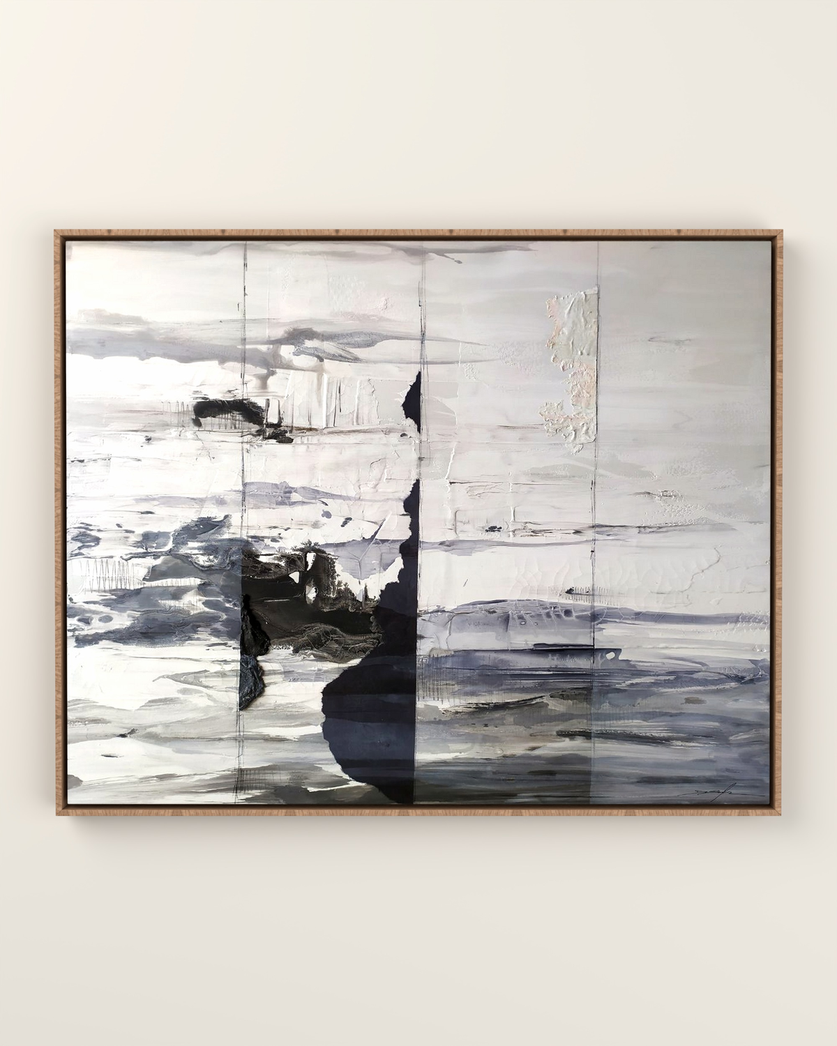 Fente Blanche Canvas Artwork in an Oak float frame | KUNAL TREHAN Casa Maison Home