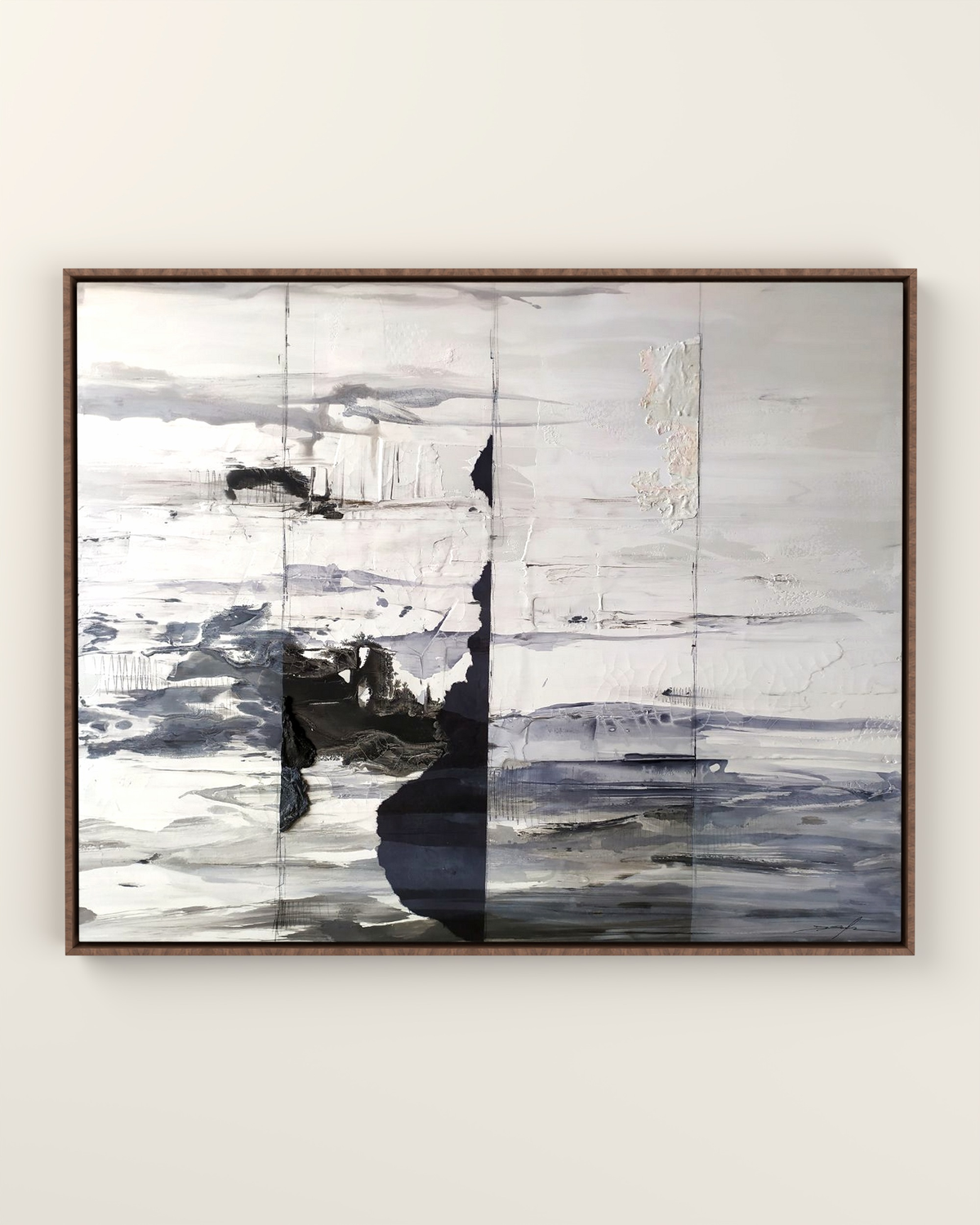 Fente Blanche Canvas Artwork in a Walnut float frame | KUNAL TREHAN Casa Maison Home