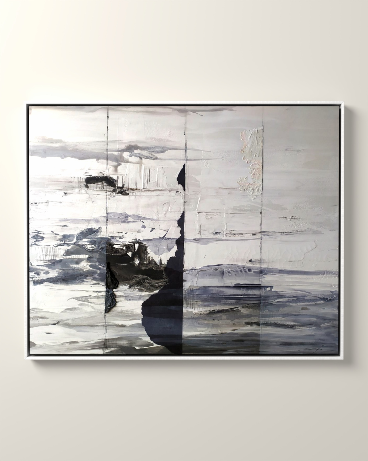Fente Blanche Canvas Artwork in a White float frame | KUNAL TREHAN Casa Maison Home