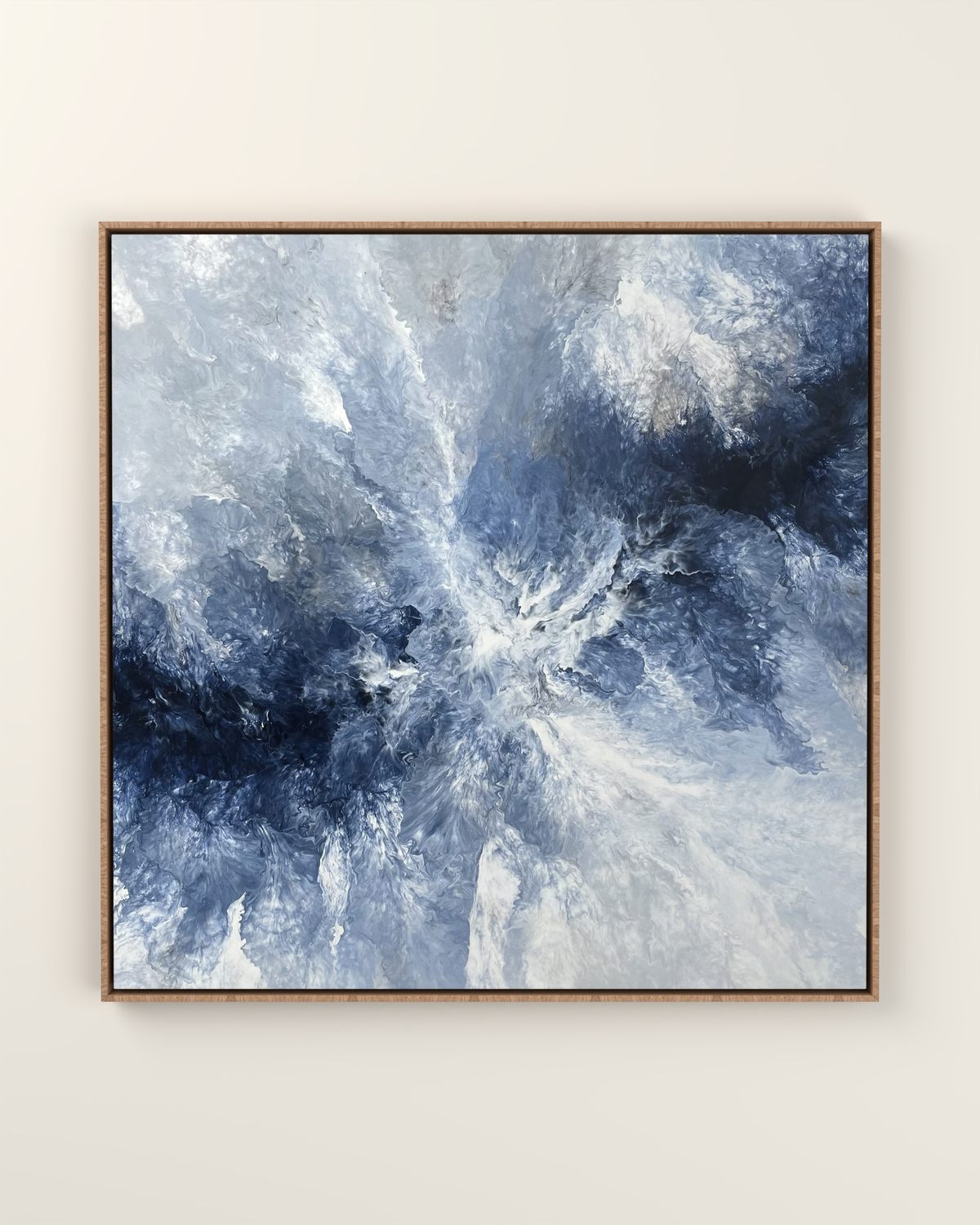Ocean Navy Canvas Print Artwork in an Oak float frame | KUNAL TREHAN Casa Maison Home