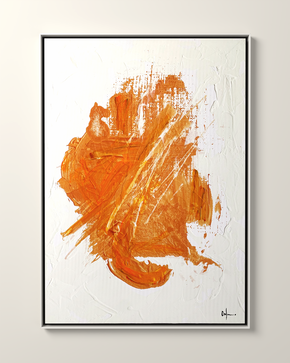 Vetra 2 Orange-gold Canvas Artwork in a White frame | KUNAL TREHAN Casa Maison Home