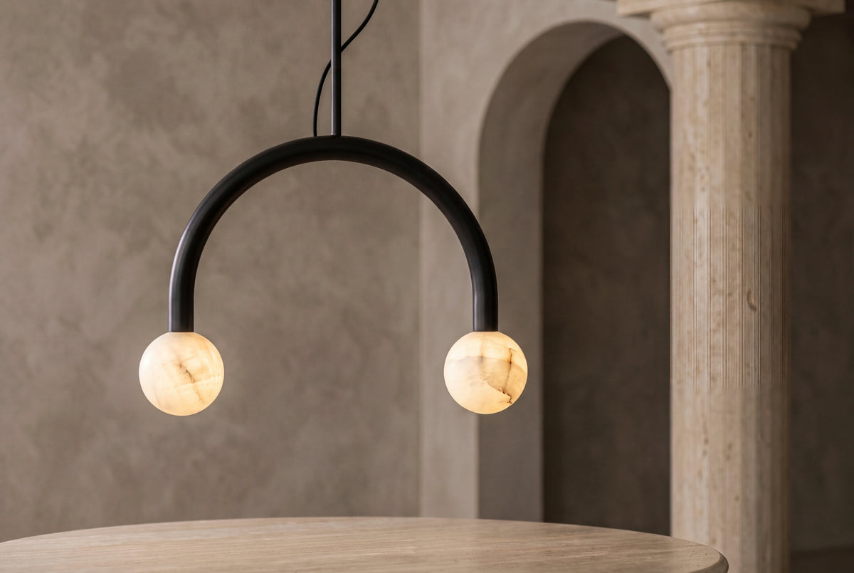 The Bilancia Alabaster Pendant Light, lifestyle close-up