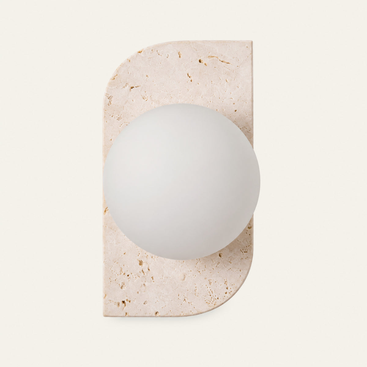 The Bolla travertine wall light, an opal glass globe on a stone plate