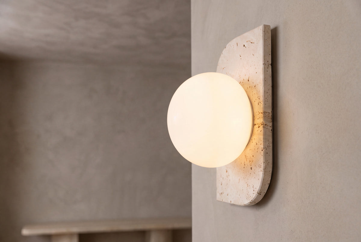 The Bolla Travertine Wall Light, lifestyle close-up