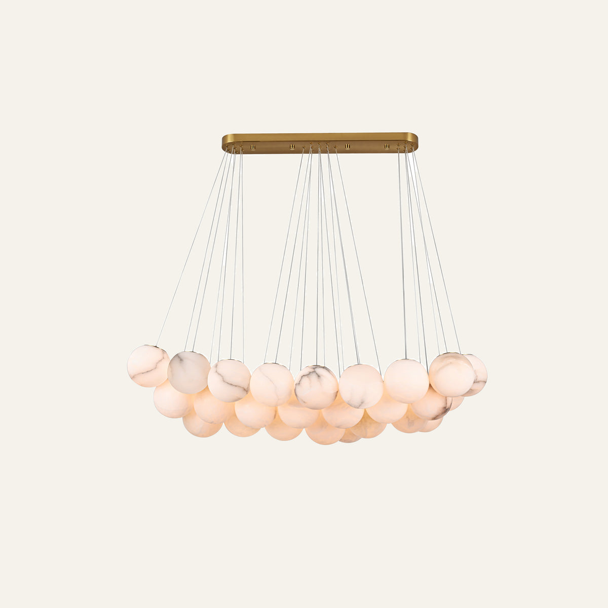 The Bouquet alabaster chandelier with 25 alabaster spheres, in brass