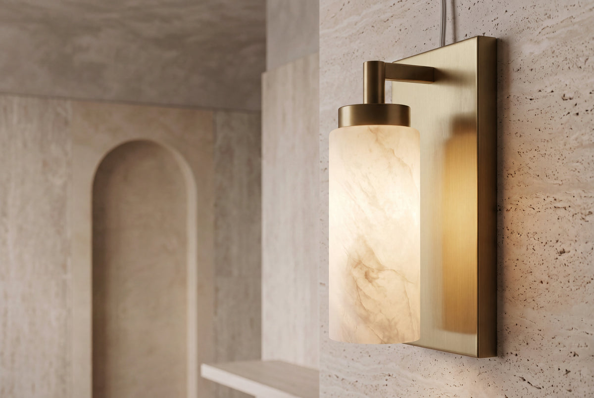 The Braccio Alabaster Wall Light, lifestyle close-up