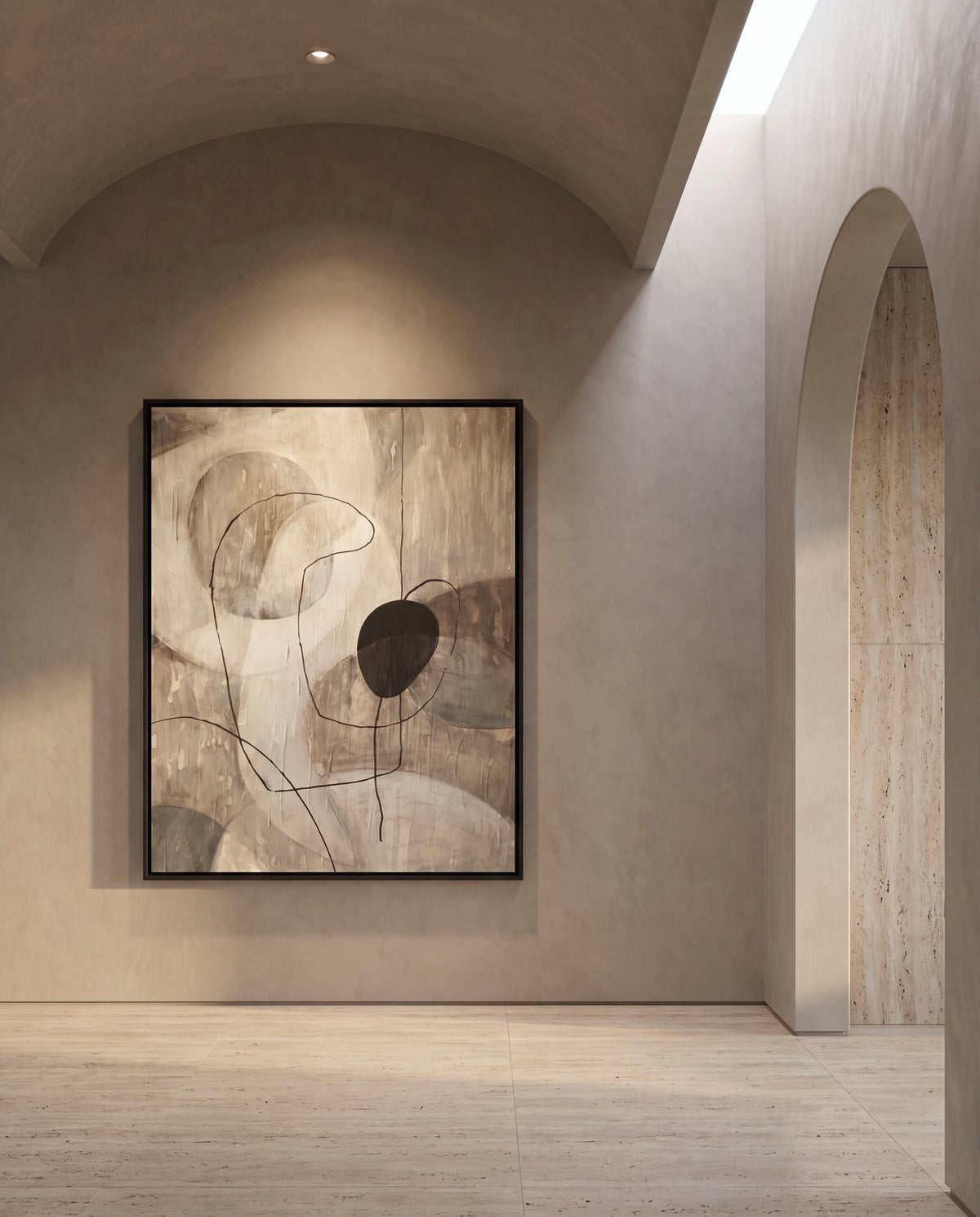 Brera canvas artwork in a black frame on a plaster wall