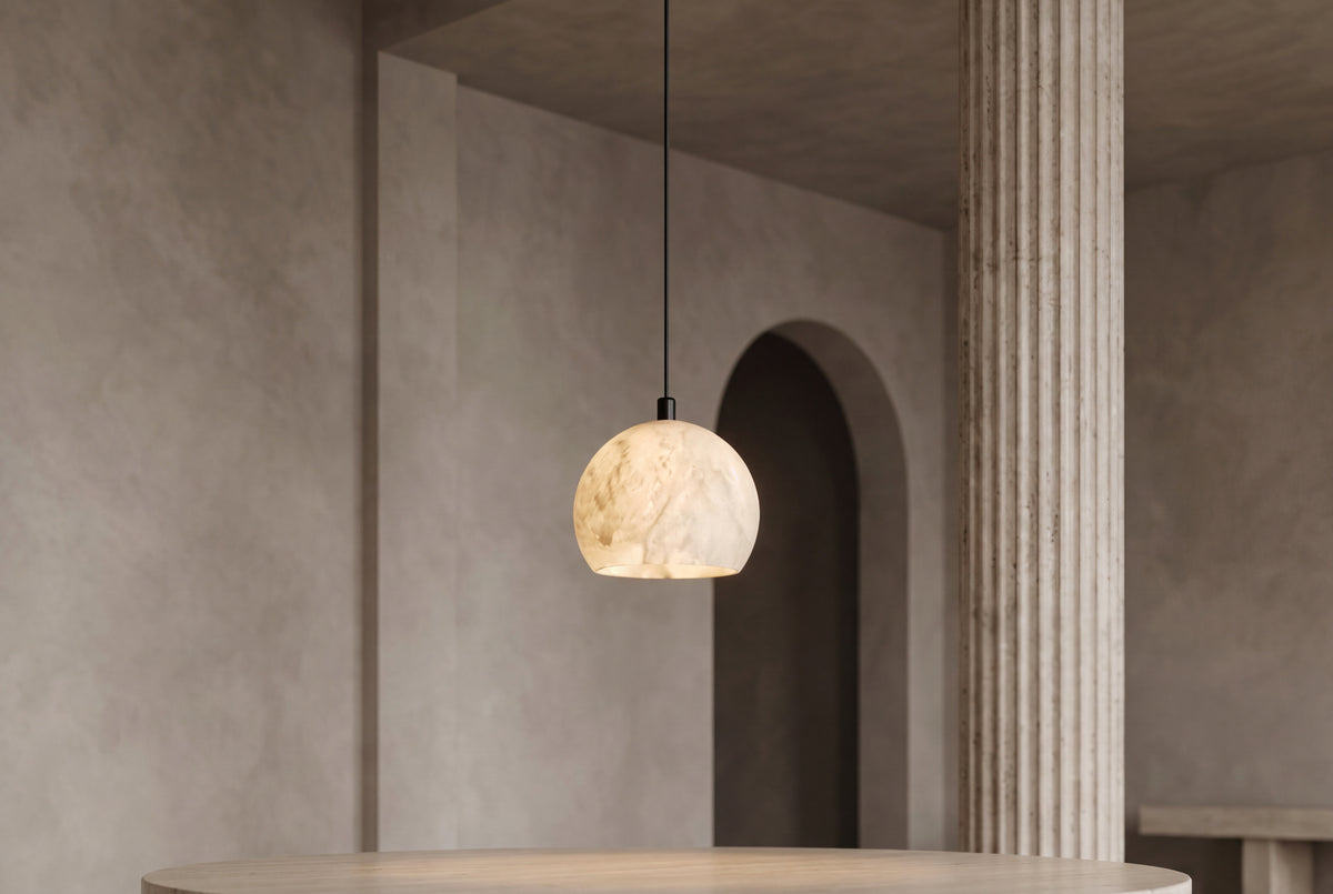The Campana Alabaster Pendant Light, lifestyle close-up
