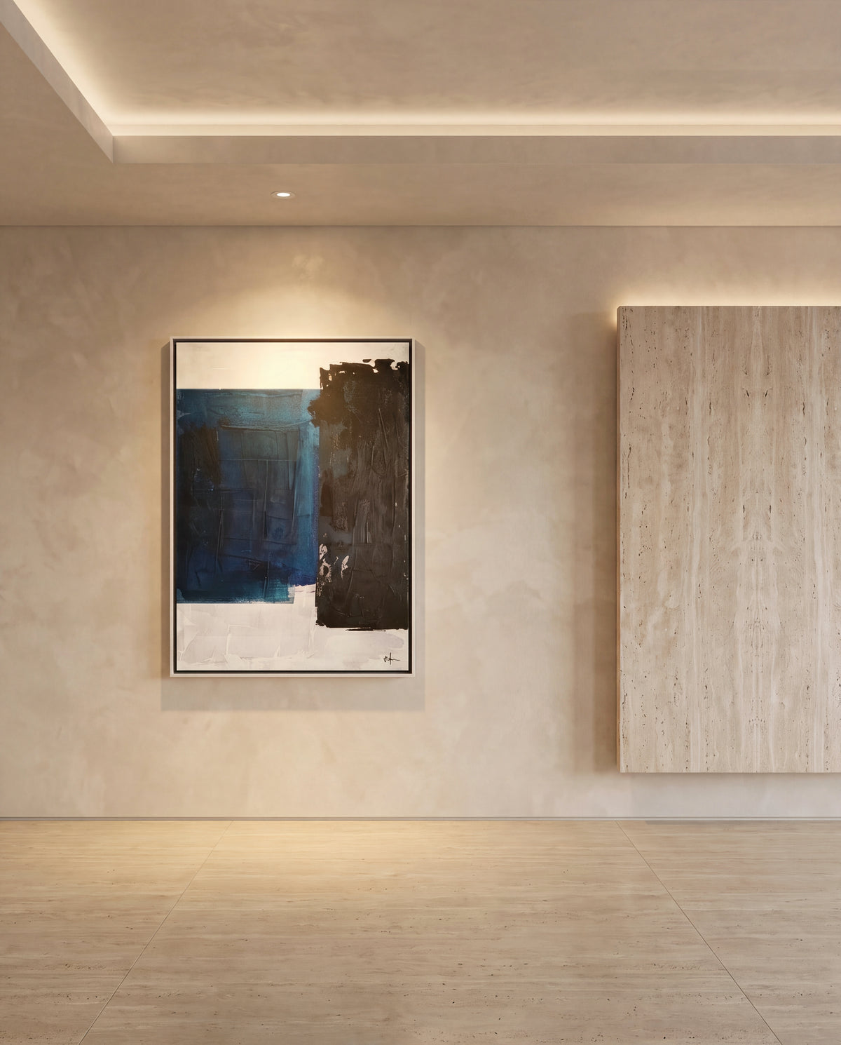 Capomuro 1 canvas artwork in a white frame on a plaster wall