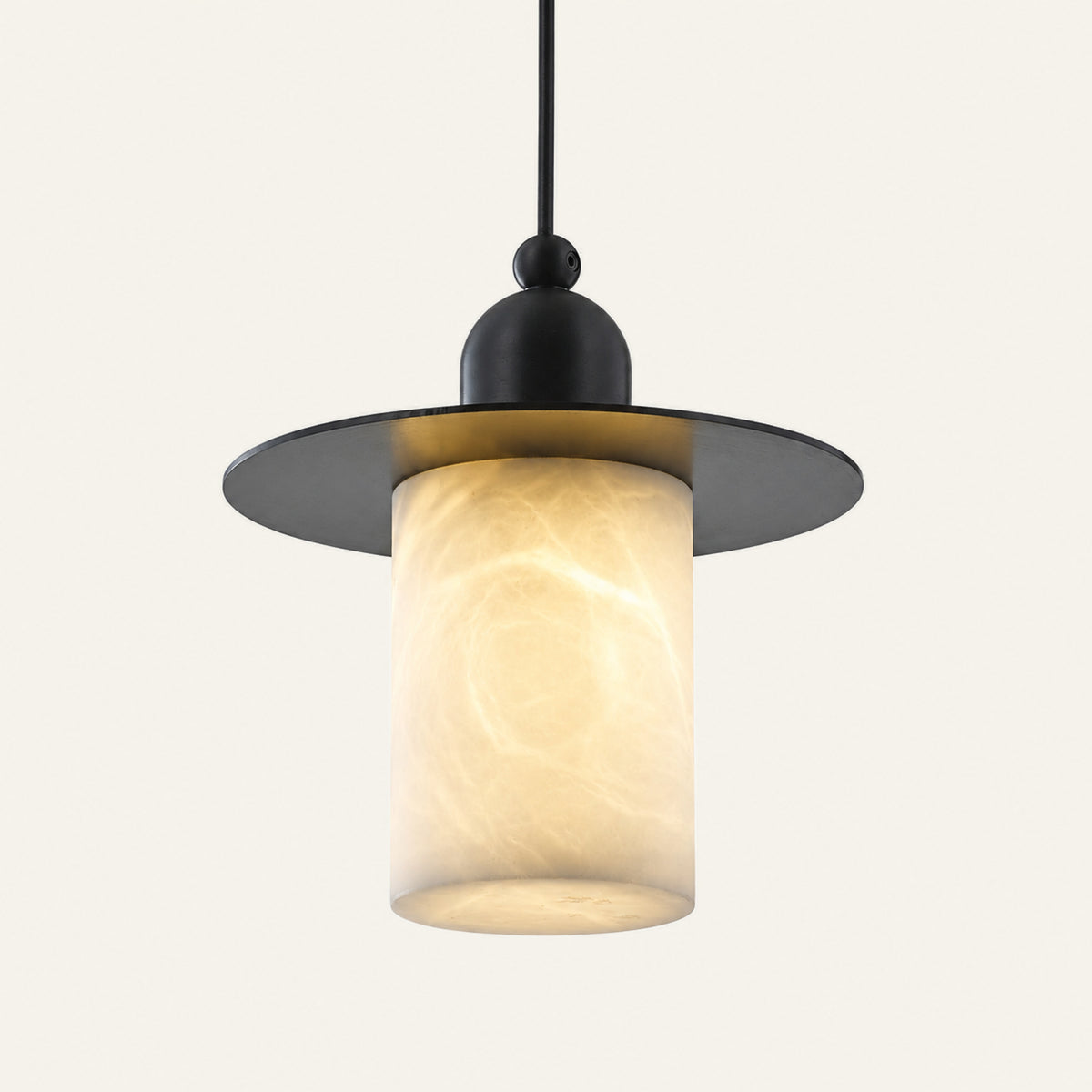 The Cappello alabaster pendant light, cylinder shade in black