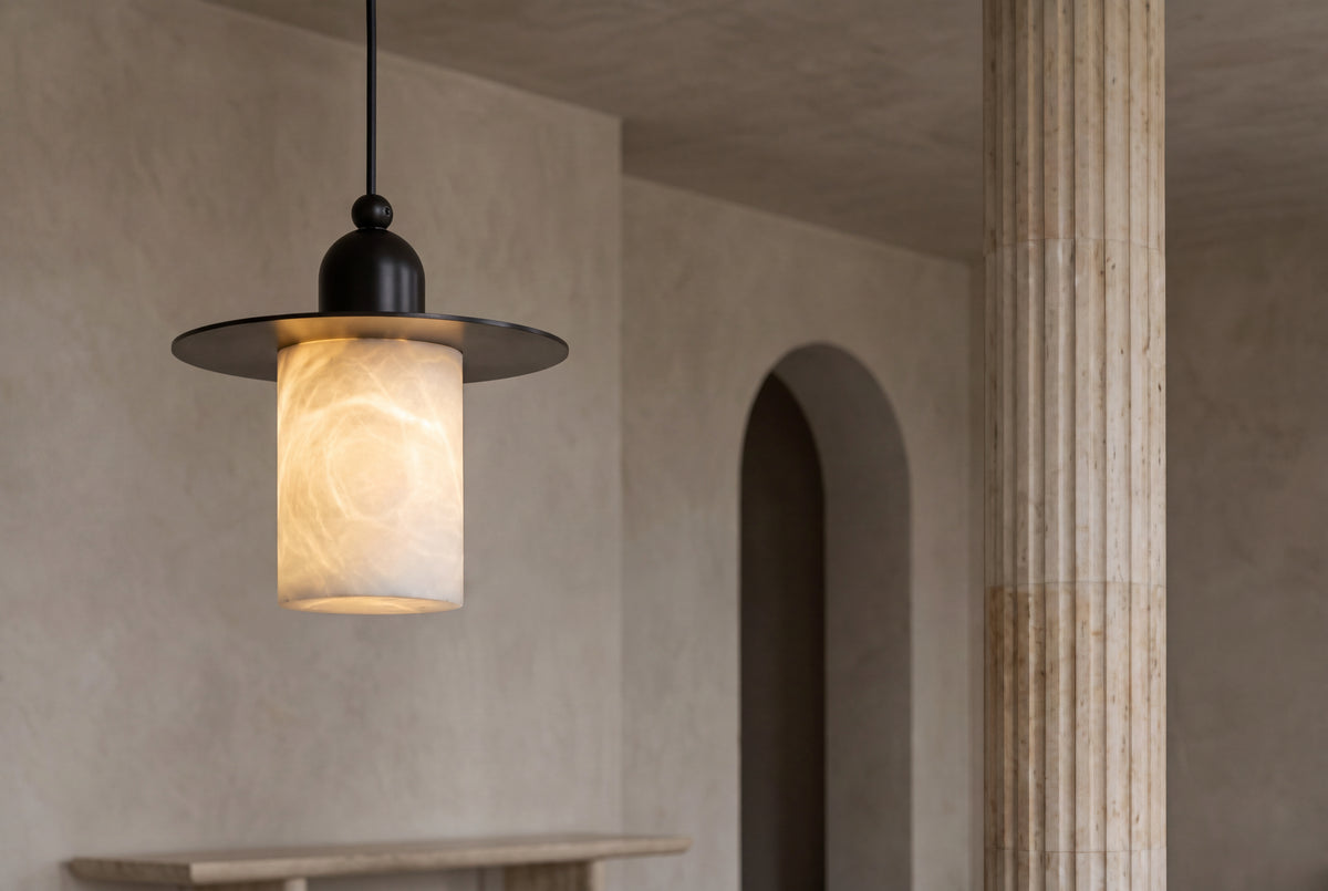 The Cappello Alabaster Pendant Light, lifestyle close-up