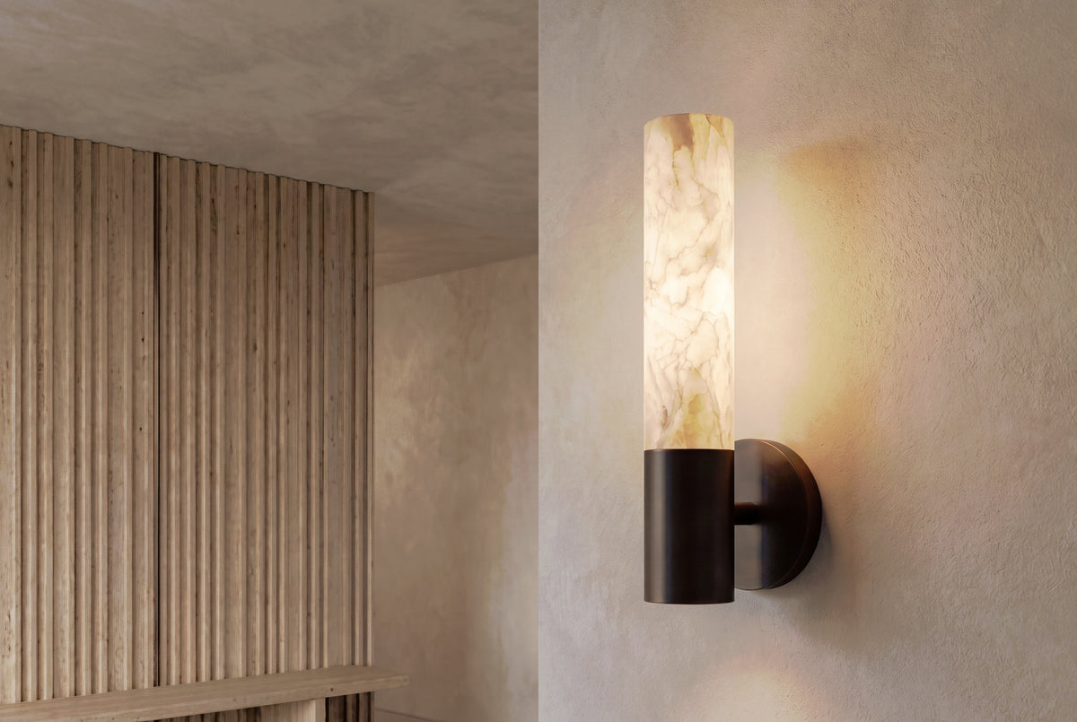 The Cera Alabaster Wall Light, lifestyle close-up