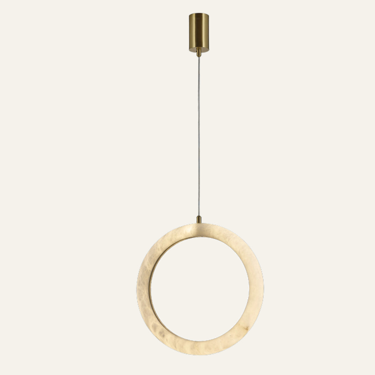 The Cerchio alabaster pendant light, vertical ring Ø49cm in brass