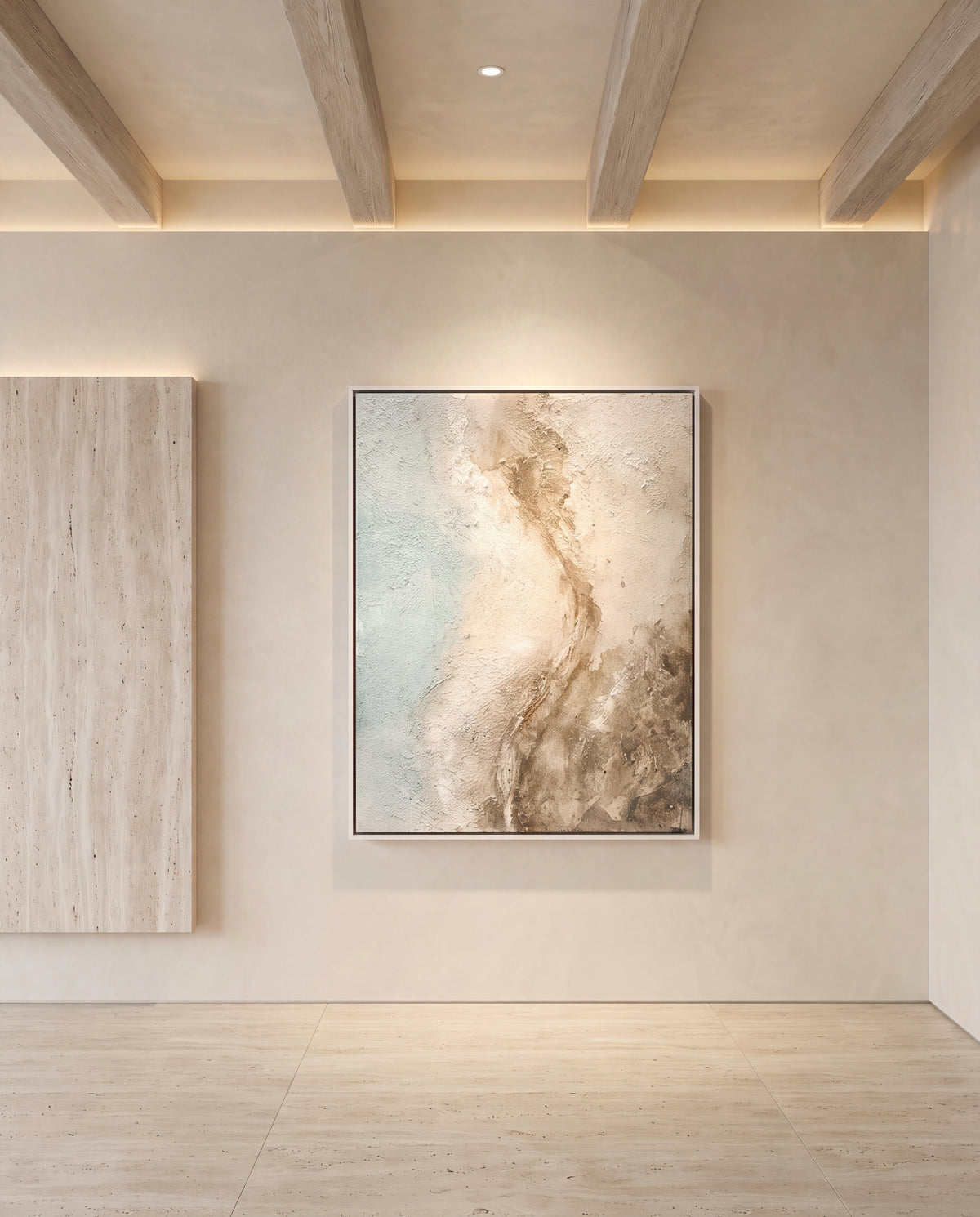 Civetta canvas artwork in a white frame on a plaster wall