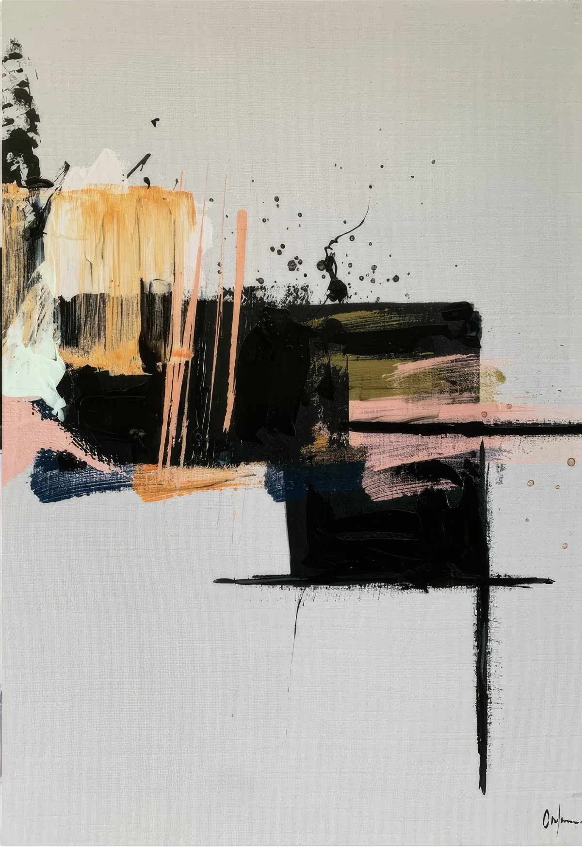 Cortile 1 Canvas Artwork in burnt peach, black and muted gold, full view of the original artwork