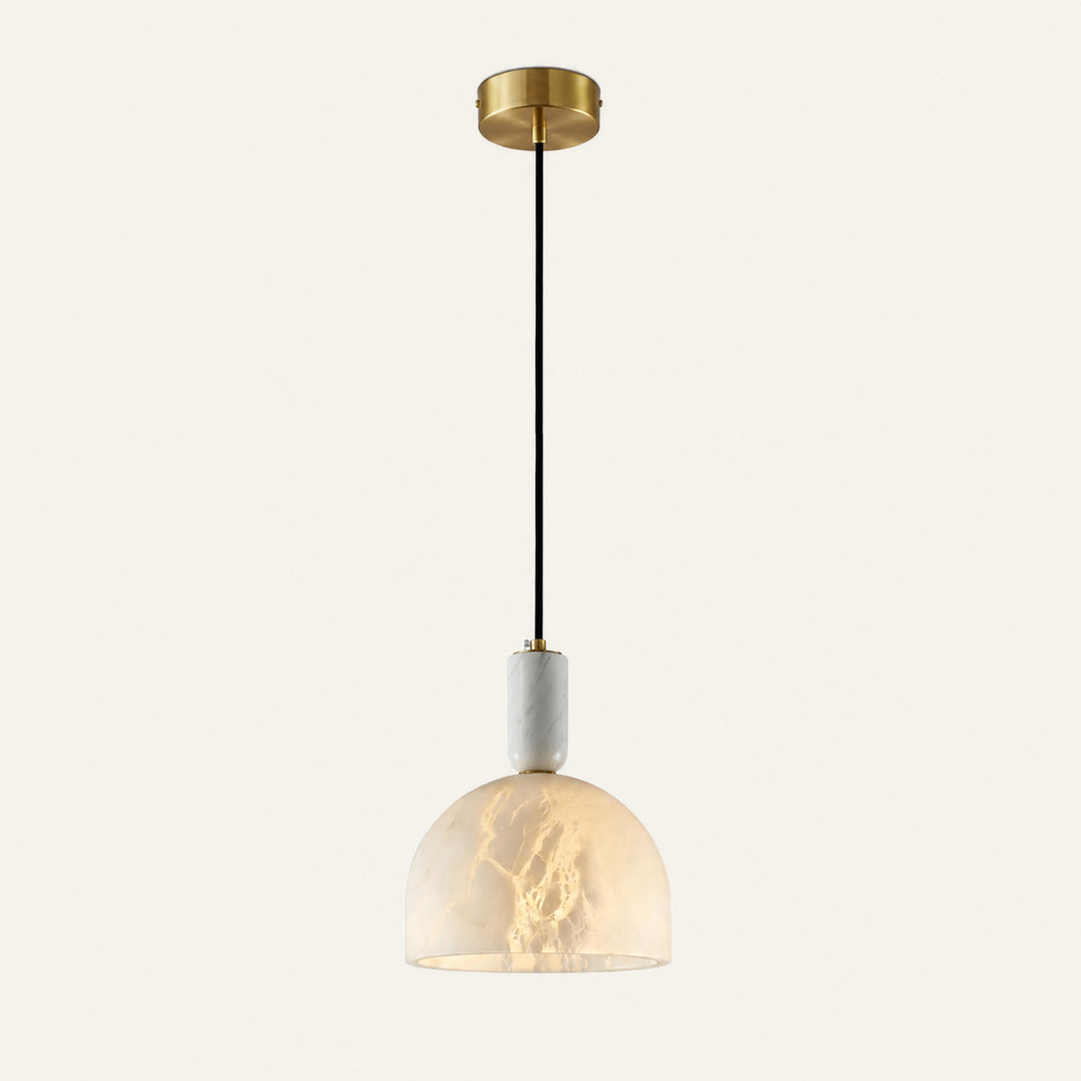 The Cupola alabaster pendant light in brass with a domed stone shade