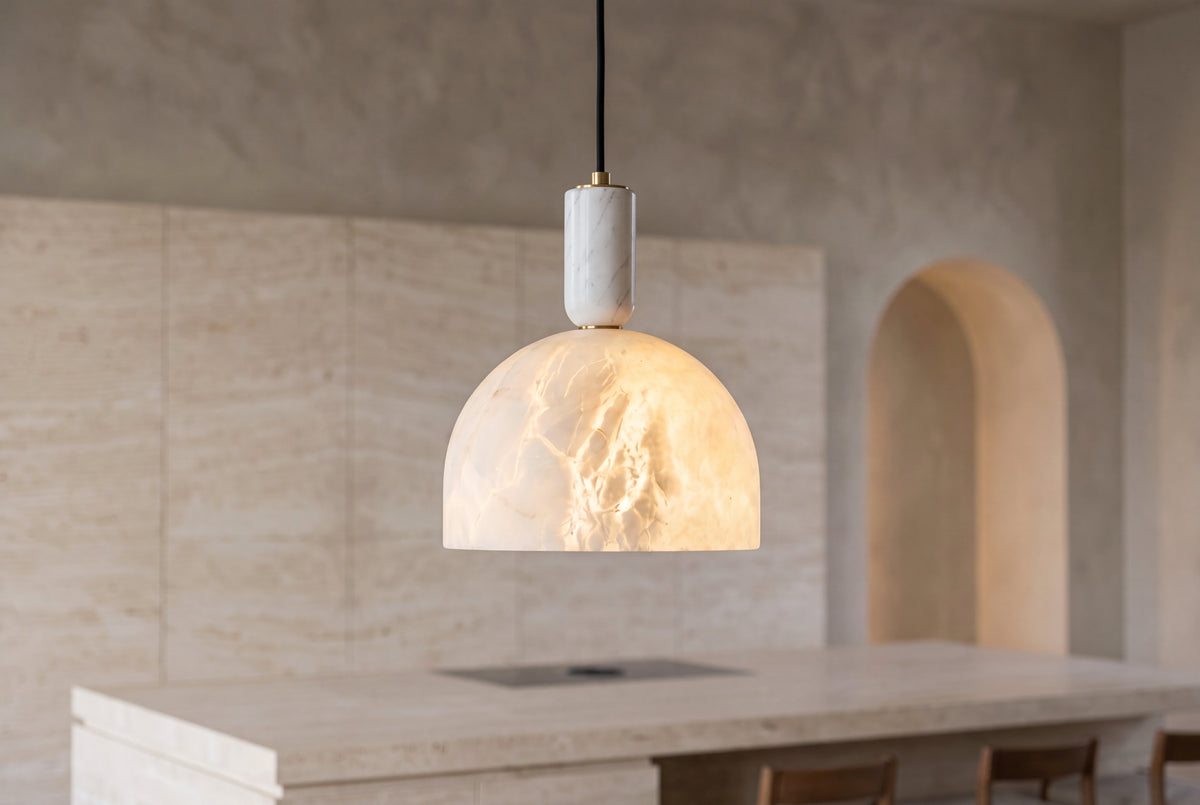 The Cupola Alabaster Pendant Light, lifestyle close-up