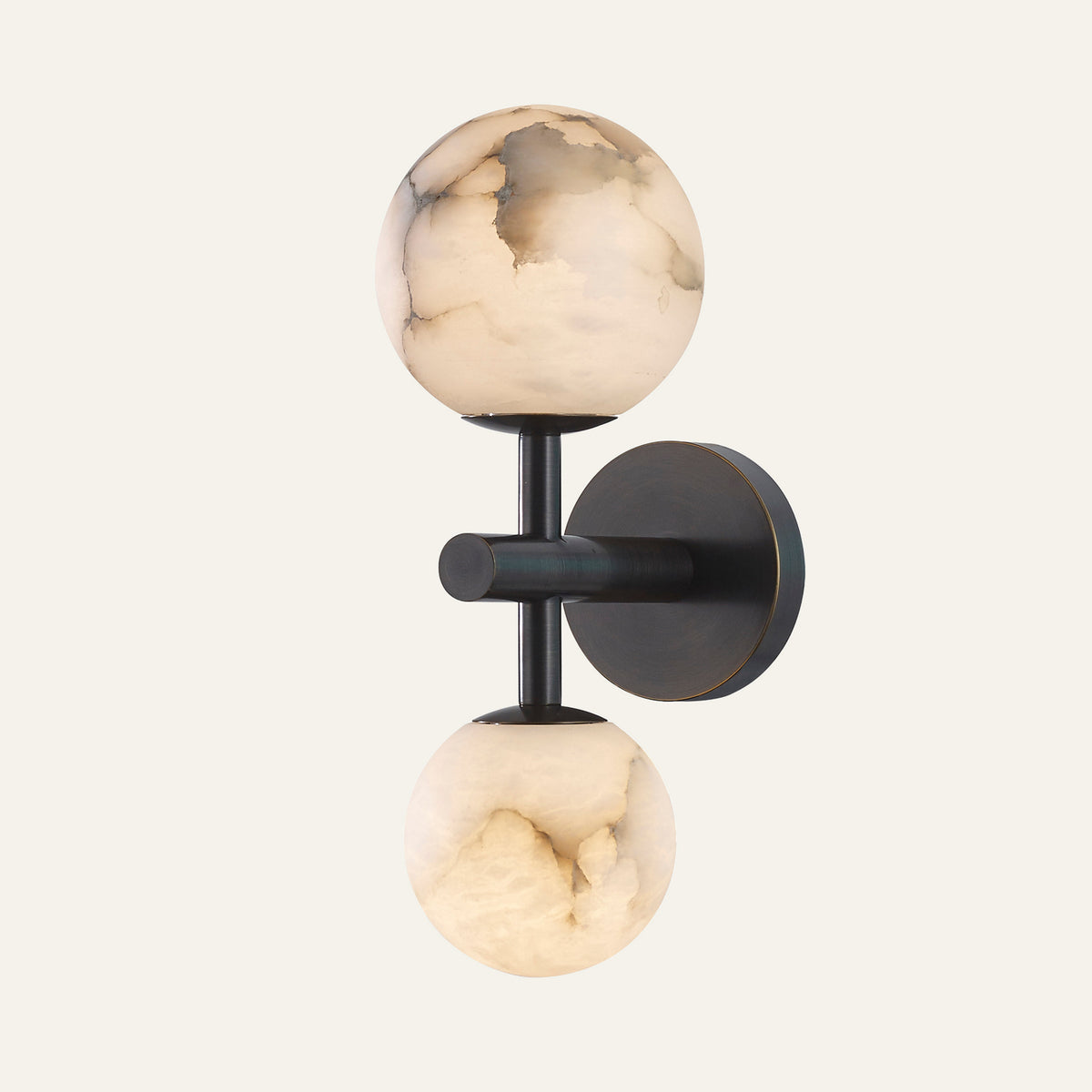 The Duetto alabaster wall light with two alabaster spheres