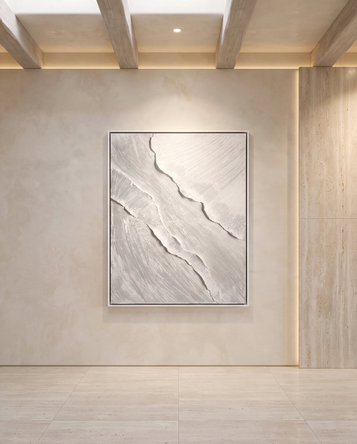 Elvarn canvas artwork in a white frame on a plaster wall