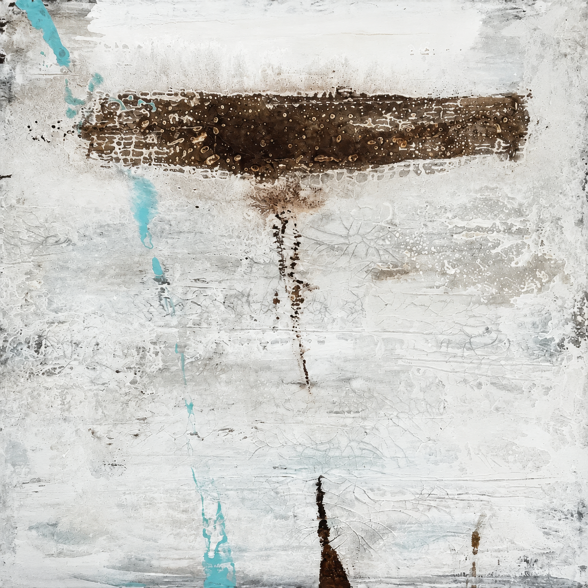 Érosion Céleste Canvas Artwork in watery turquoise and earth tones, full view of the original artwork