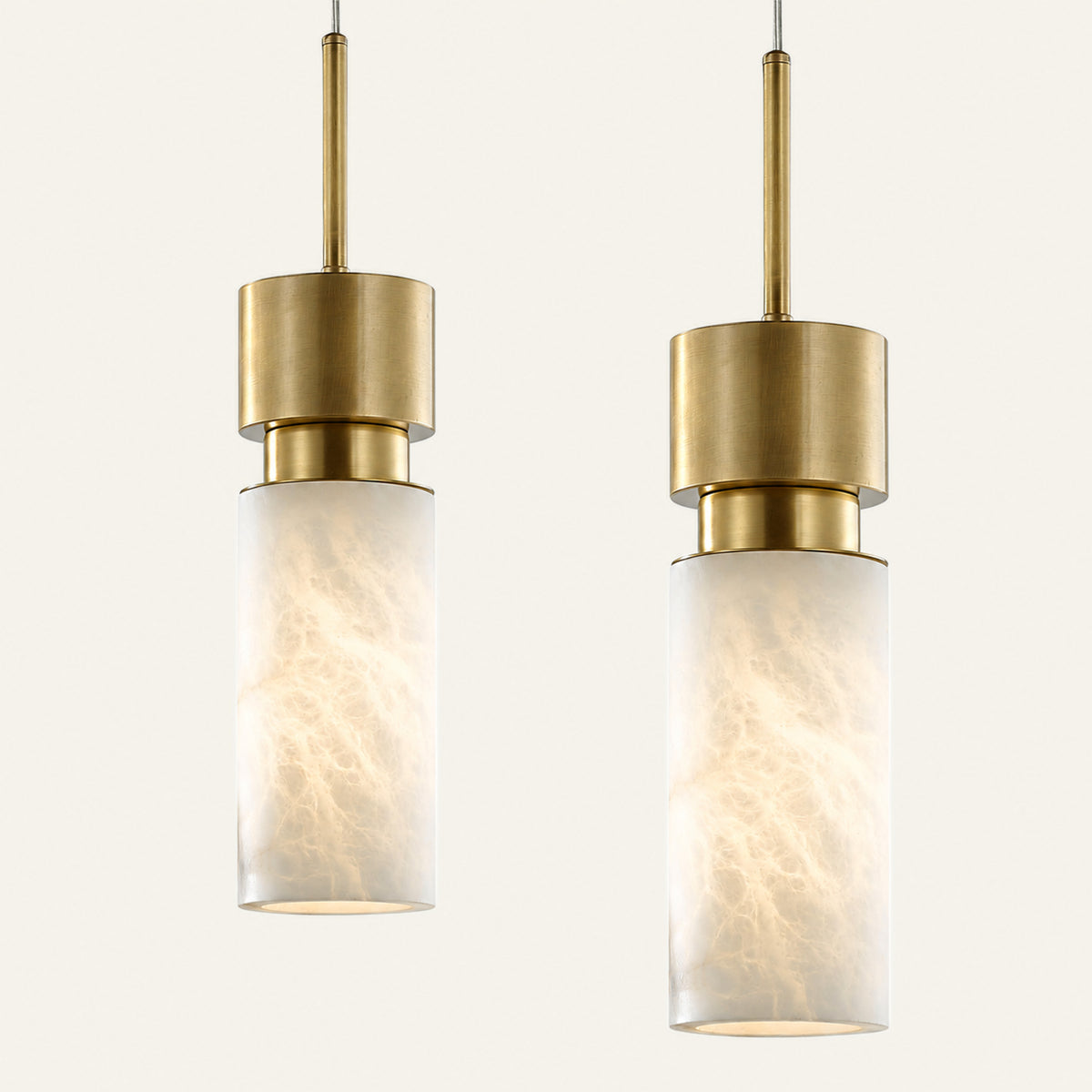 The Faro alabaster pendant light, Ø10 x H37cm in brass