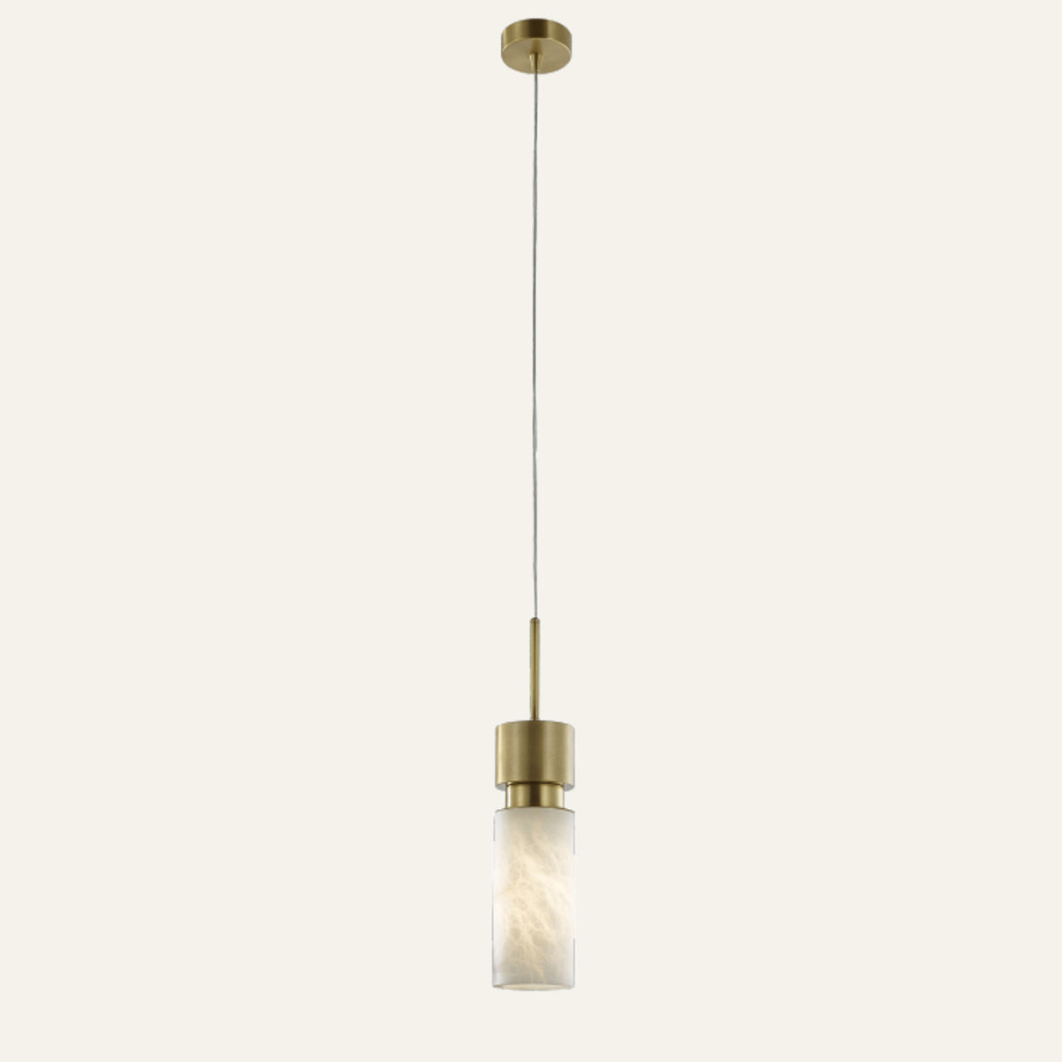 The Faro alabaster pendant light, Ø8 x H37cm in brass