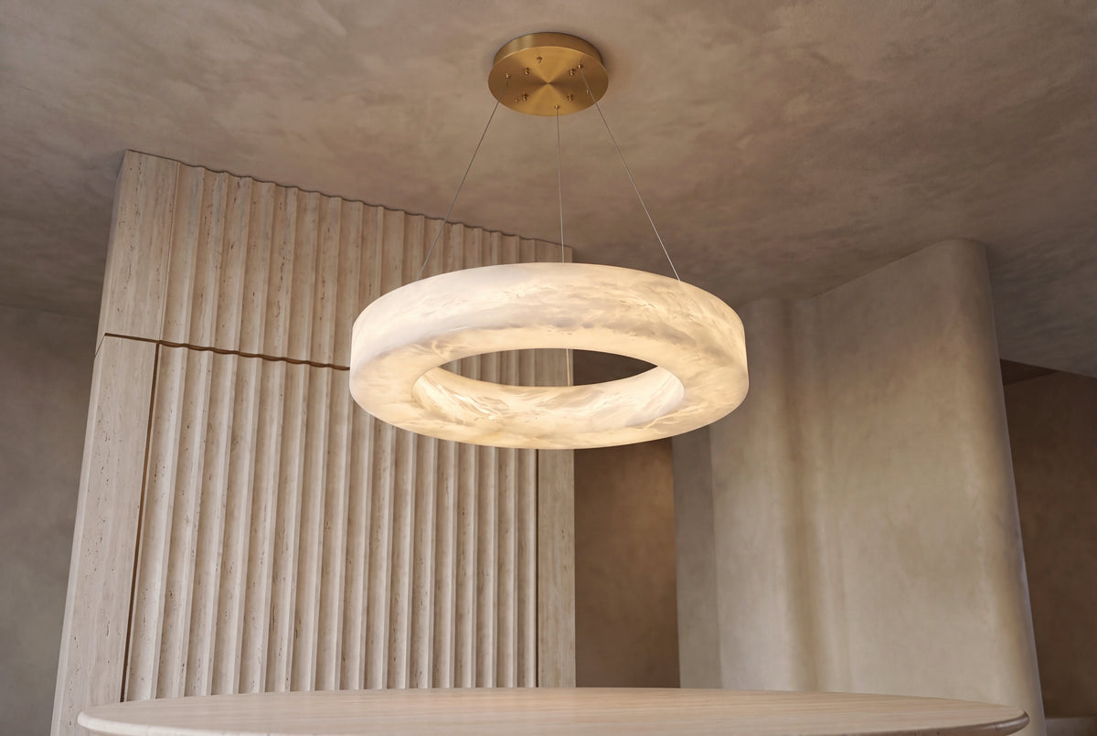The Fascia Alabaster Chandelier, lifestyle close-up
