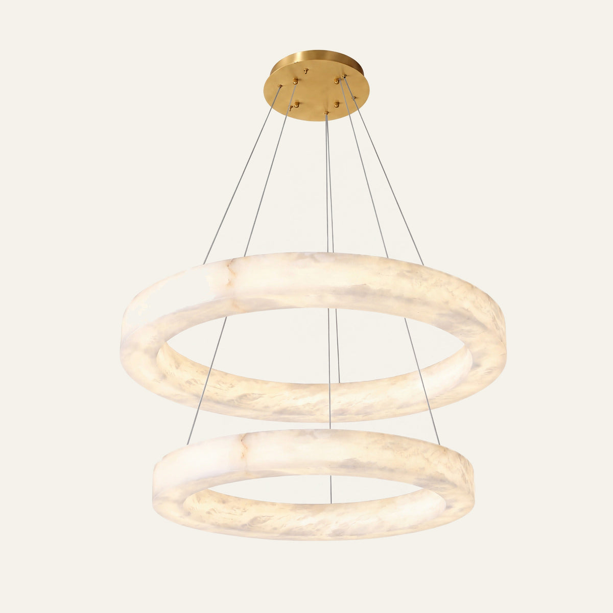 The Fascia alabaster chandelier, two tiers Ø64 + Ø49cm, in brass