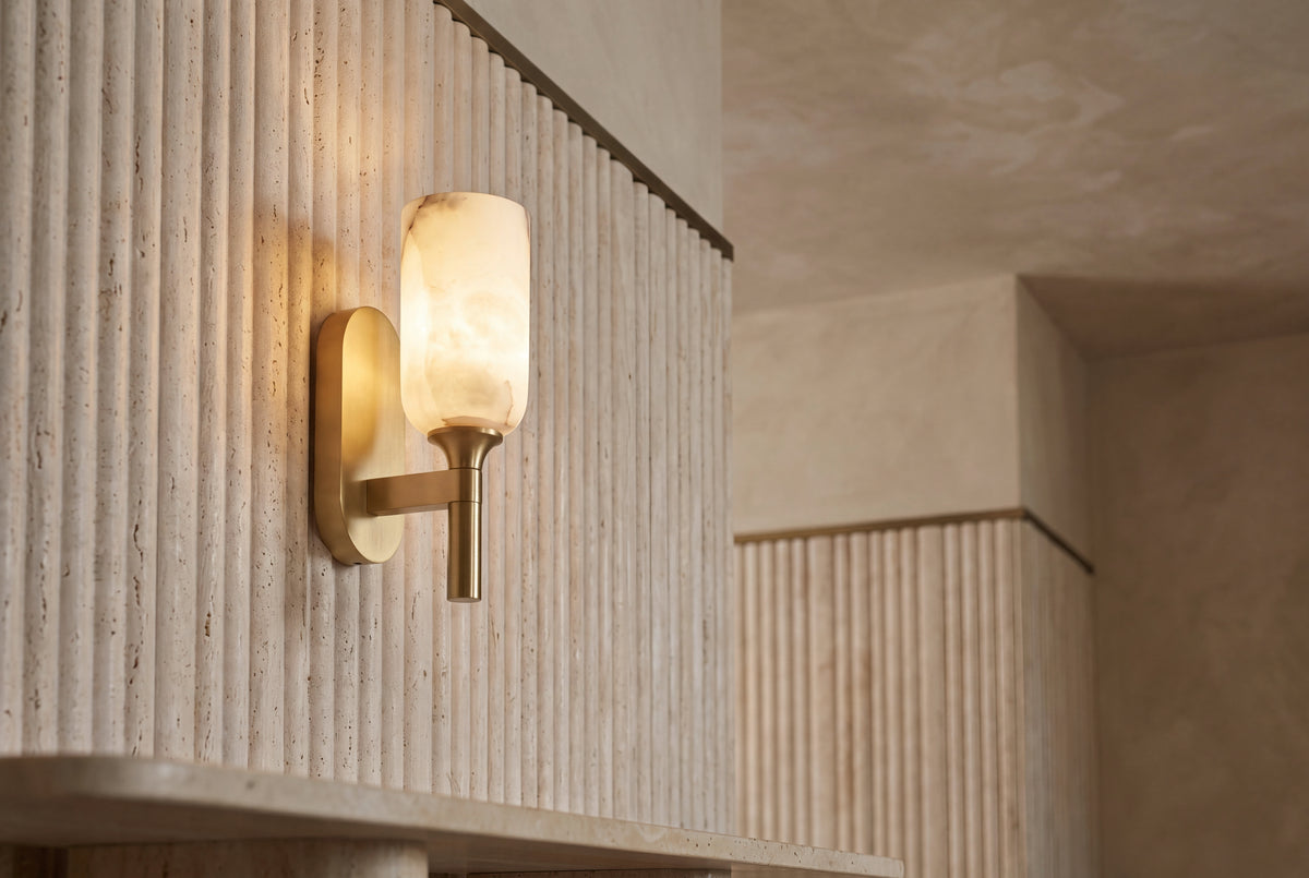 The Fiaccola Alabaster Wall Light, lifestyle close-up