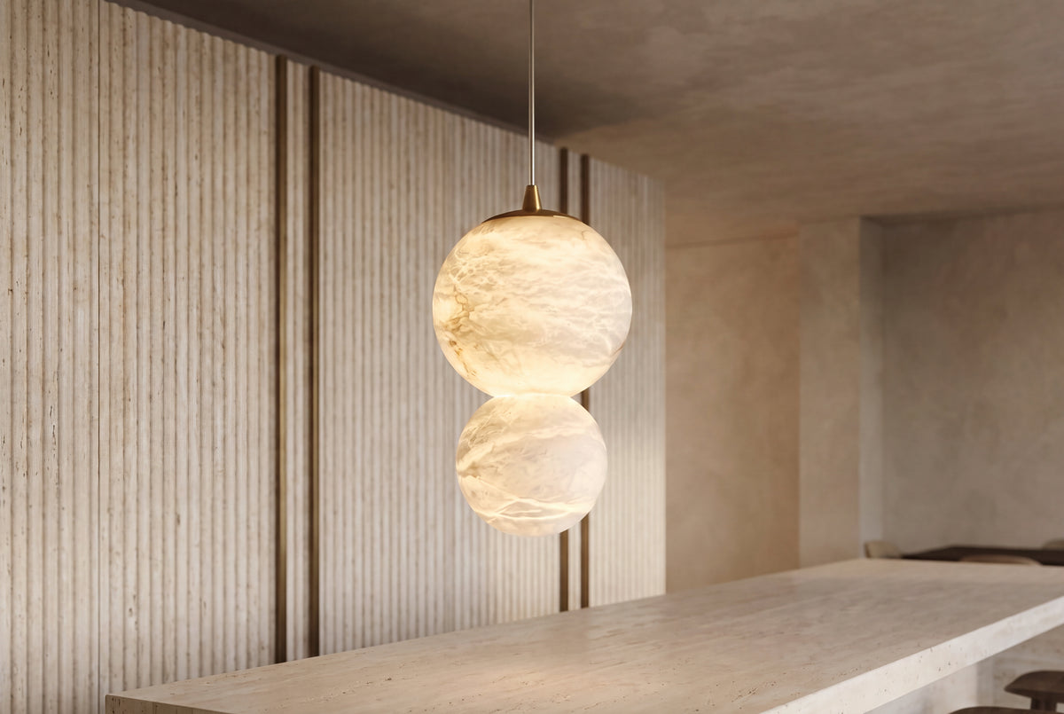The Gemella Alabaster Pendant Light, lifestyle close-up