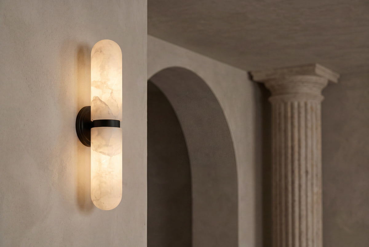 The Gemma Alabaster Wall Light, lifestyle close-up