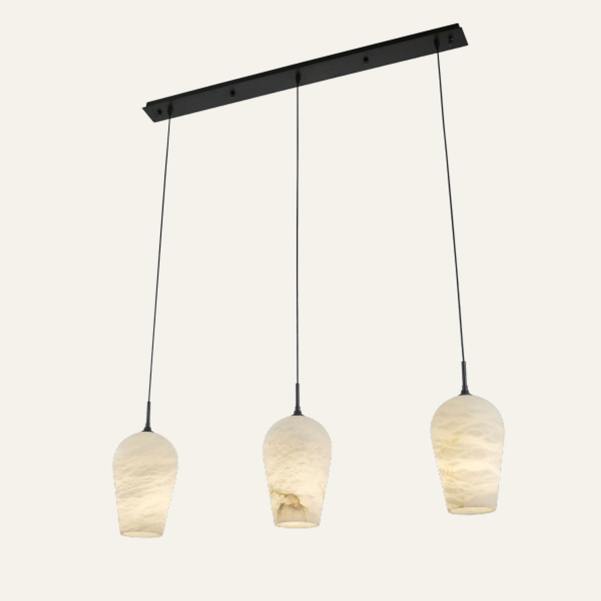 The Isola alabaster chandelier with three carved stone shades, in black