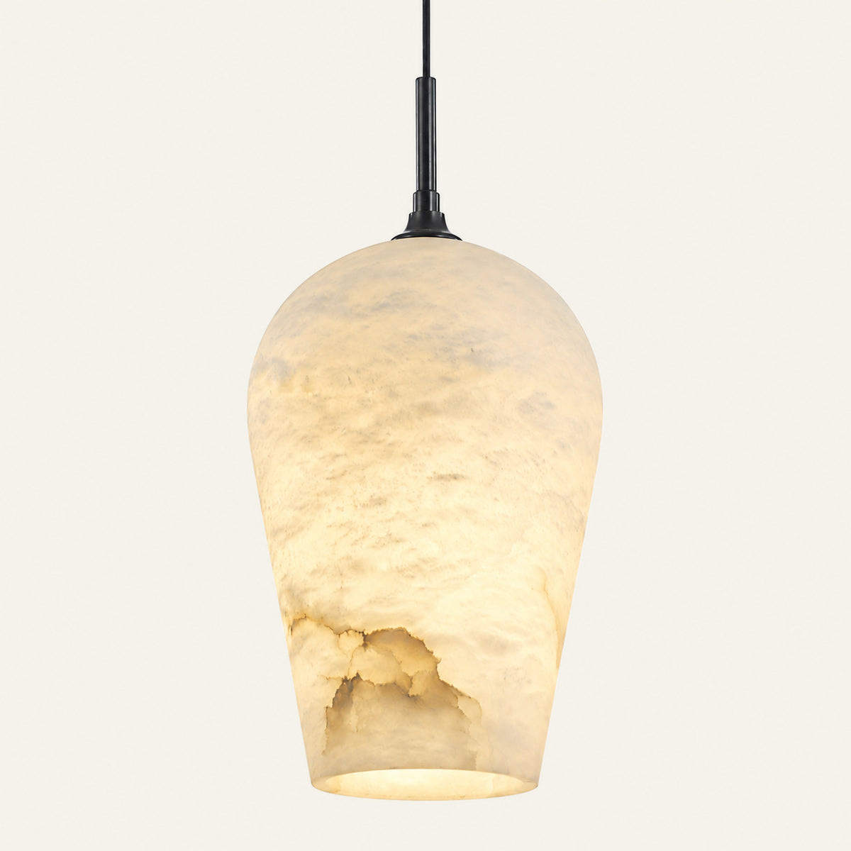 The Isola alabaster chandelier close-up of a carved alabaster shade