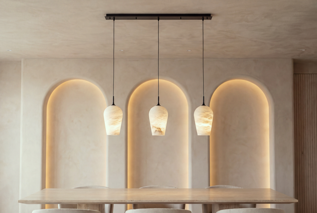 The Isola Alabaster Chandelier, lifestyle close-up