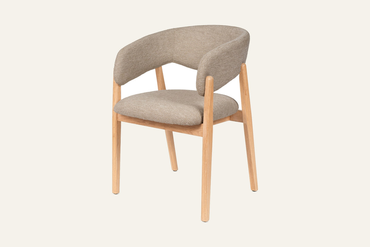 The Alberobello Dining Chair in taupe, studio view, Kunal Trehan