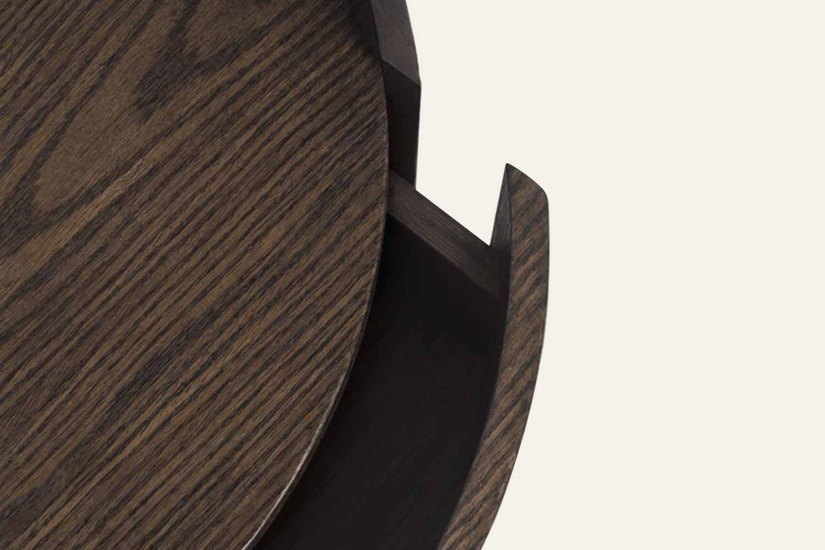The Bellano Bedside Table, close-up of the walnut grain
