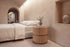 The Bellano Bedside Table in oak beside the Positano bed in a barrel-vaulted plaster bedroom