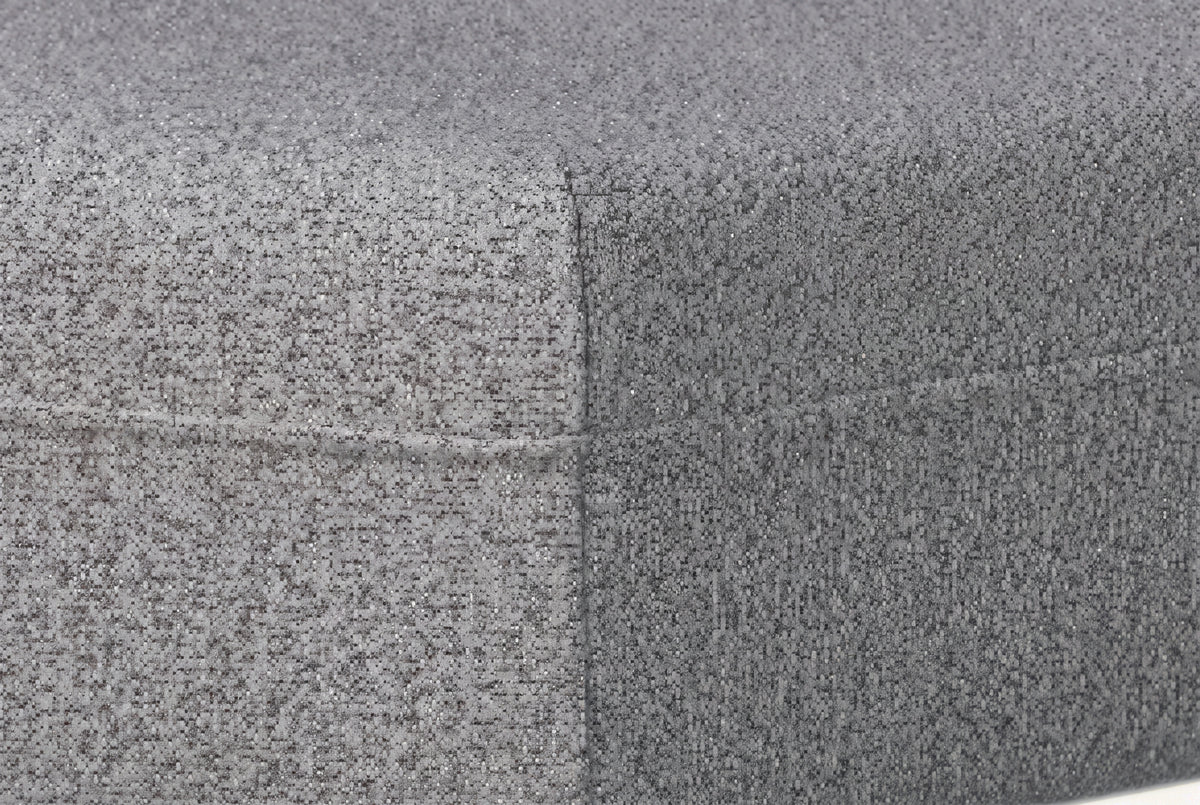 The Bergamo Modular Corner Sofa, close-up of the grey upholstery at the end