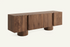 The Faenza TV Unit in walnut, walnut TV unit on round pillar feet, studio view