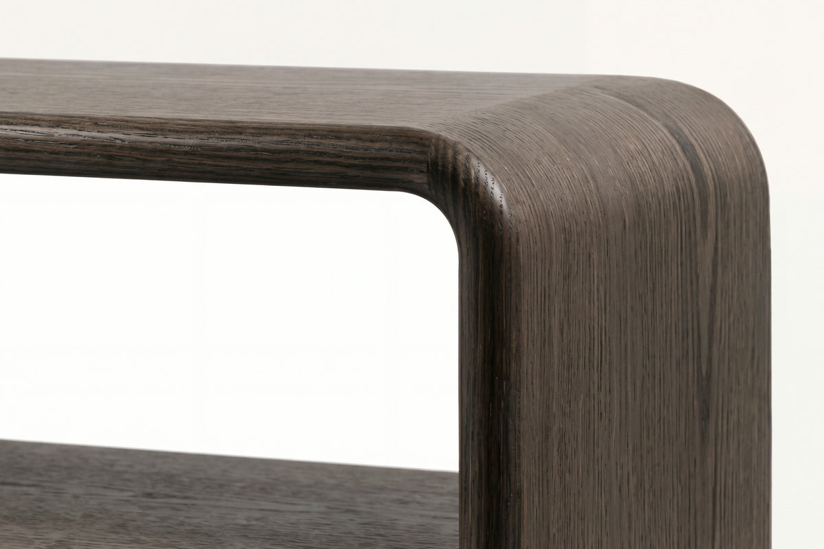 The Gargnano Bedside Table, close-up of the rounded walnut edge