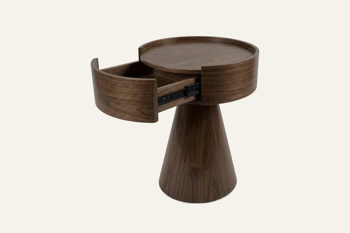 The Lenno Bedside Table, with the drawer open