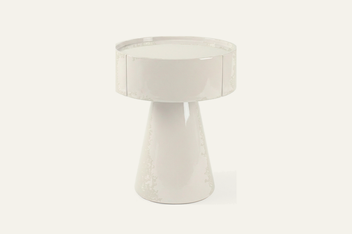 The Lenno Bedside Table in gloss beige