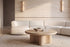 The Menaggio Round Coffee Table in oak with the Ravenna sofa and Cinta alabaster wall lights
