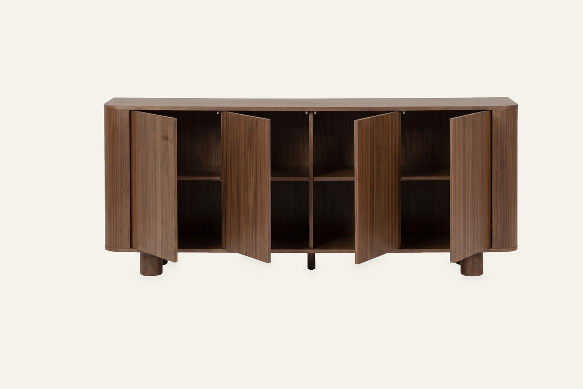 The Menton Sideboard in walnut with doors open