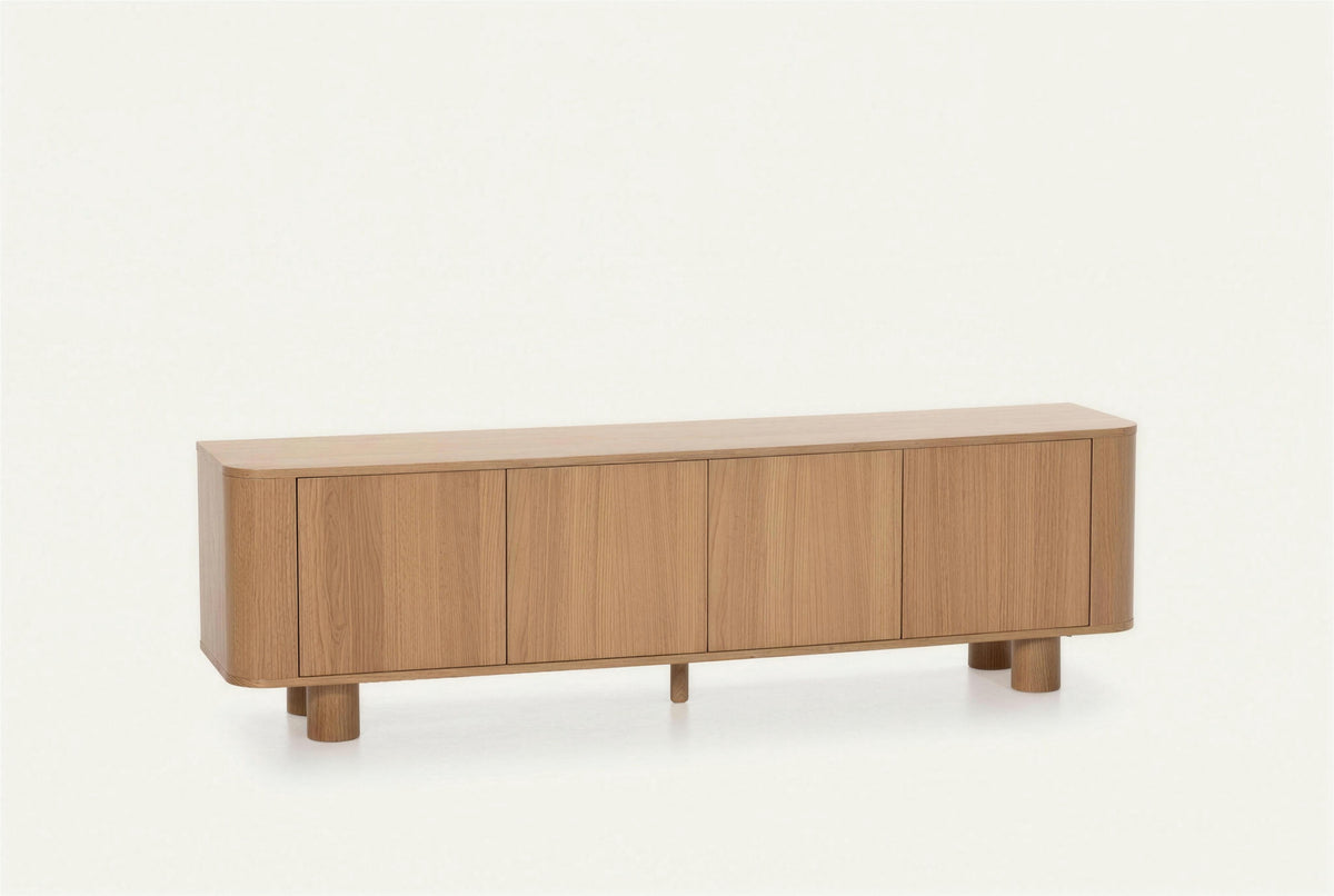The Menton TV Unit in oak, TV unit with rounded ends, studio view