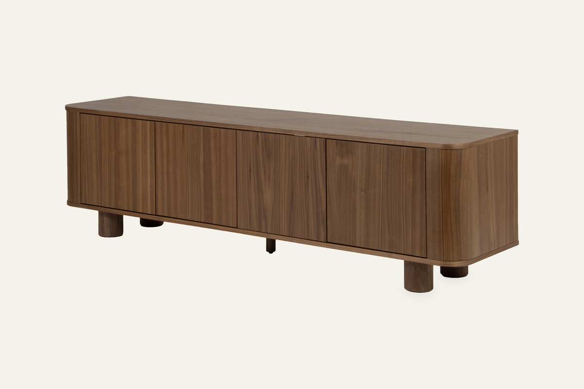 The Menton TV Unit in walnut, three-quarter view