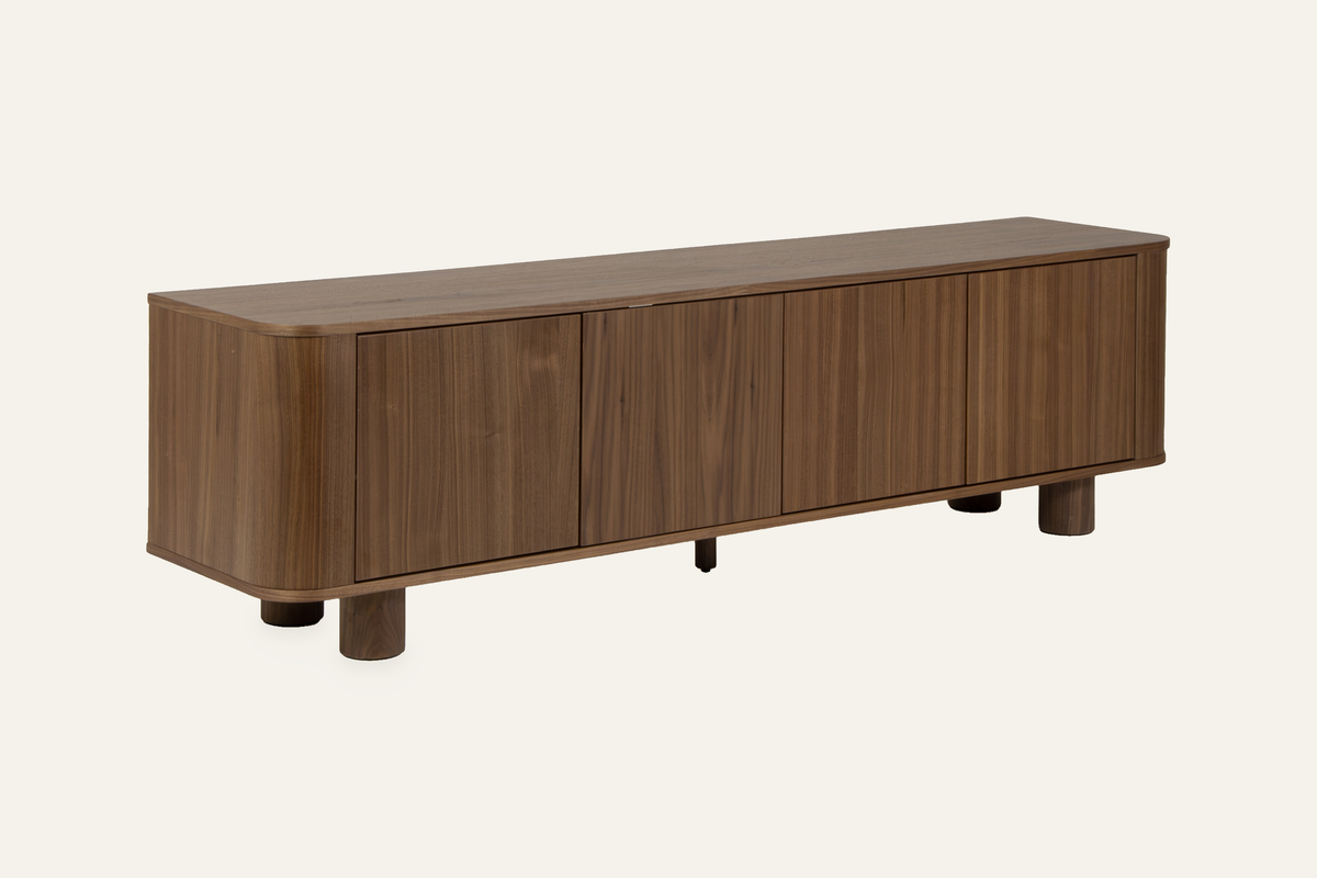 The Menton TV Unit in walnut, side view