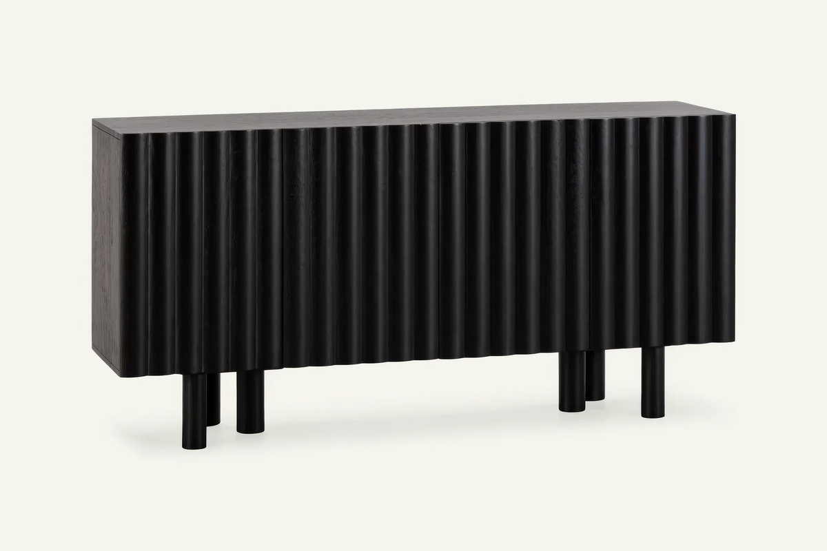 The Noli Fluted Sideboard in black, fluted mango wood sideboard, studio view